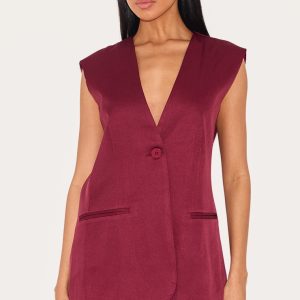 Burgundy Premium Tailored Woven Longline Waistcoat