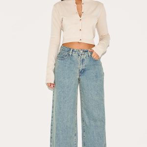 Petite Vintage Wash Washed Wide Leg Jeans