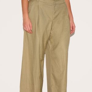 Plus Olive Premium Woven Pinstripe Tailored Straight Leg Trousers