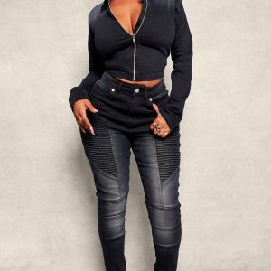 Shape Black Stretch Denim Seam Biker Skinny Jeans