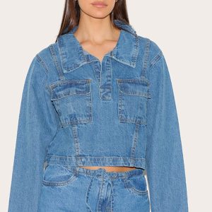 Mid Blue Wash Long Sleeve Denim Rugby Shirt