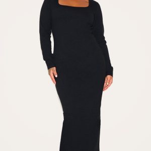 Plus Black Contour Sculpt Square Neck Midaxi Dress