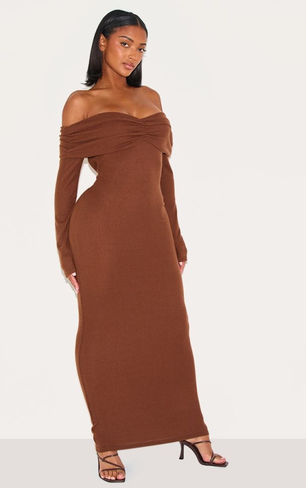 f408632af9a8f42349d95ba9d97b8554c2b74ad6_CNM2939_3_shape_chocolate_brushed_rib_ruched_fold_over_bardot_maxi_dress