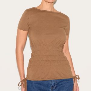 Mushroom Shirred Cap Sleeve T-shirt