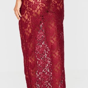 Petite Burgundy Lace Maxi Skirt