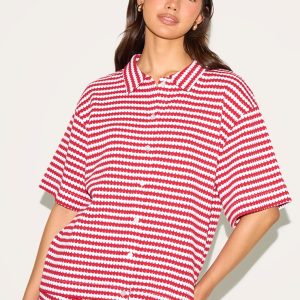 Red Stripe Textured Stripe Hotpants