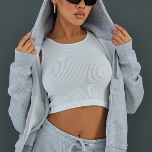 Ash Grey Oversized Hooded Zip Up Sweat Hoodie