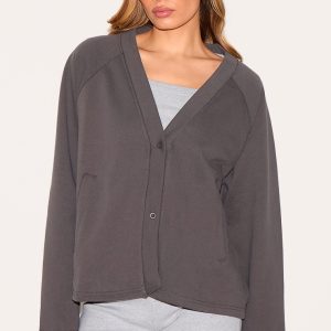 Charcoal Premium Boxy Sweat Cardigan