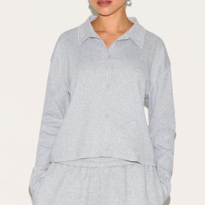 Grey Marl Cropped Boxy Collared Sweat