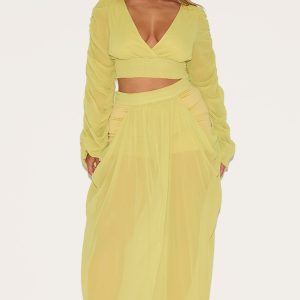 Shape Lime Chiffon Highwaisted Drape Maxi Skirt