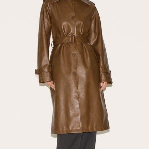Chocolate Mid Length Faux Leather Trench Coat