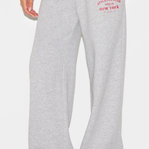 Ash Grey Wide Leg New York Printed Joggers