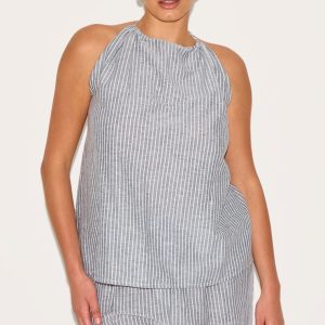 Plus Grey Striped Halterneck Top