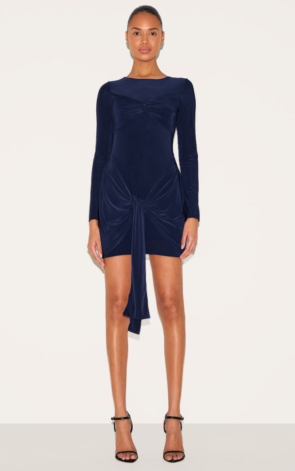 f6b1b2cd17c76767a64fcef6296dcba4ca92d793_CNM7230_4_navy_slinky_long_sleeve_wrap_bust_twist_detail_mini_dress-1