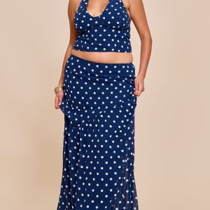 Plus Navy Polka Dot Asymmetric Maxi Skirt