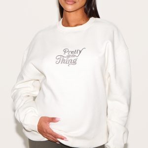 Maternity Cream Plt Embroidered Oversized Sweatshirt