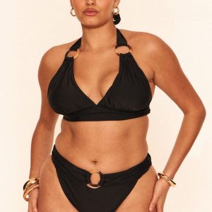 Plus Black O Ring Detail Tanga Bikini Bottoms