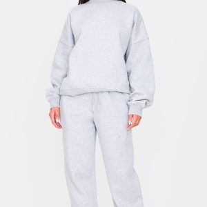 Ash Grey Drawstring Wide Leg Joggers