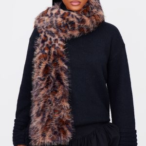 Leopard Faux Fur Double Lined Scarf