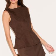 f7862b7f44e3b362c8b1d03bd8307b969beb5bb4_CNM6225_4_chocolate_woven_fitted_boatneck_peplum_top