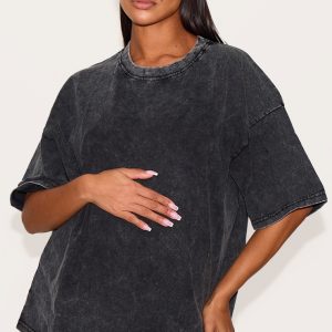 Maternity Charcoal Acid Wash Oversize T-shirt