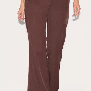 Chocolate Low Rise Pocket Detail Tailored Woven Flared Trousers