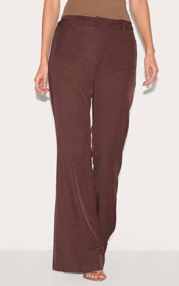 f7ae24b0480da7aad632a90dfbf245298f349a4c_CNL9100_2_chocolate_low_rise_pocket_detail_tailored_woven_flared_trousers