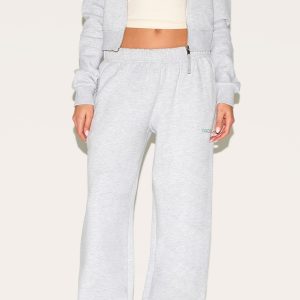Ash Grey Split Hem Wide Leg Joggers
