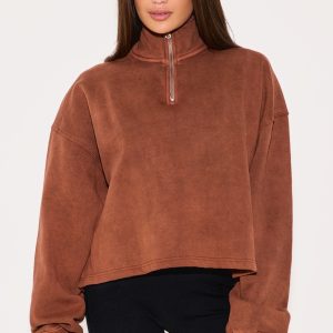 Taupe Washed Boxy Quarter Zip Sweatshirt