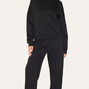 Black Oversized Sweatshirt Tracksuit Set