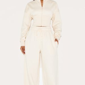 Petite Cream Drawstring Wide Leg Joggers