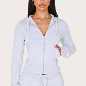 Petite Grey Marl Zip Up Fitted Track Top