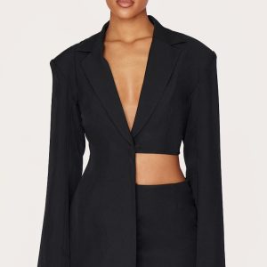 Tall Black Asymmetric Half Crop Blazer