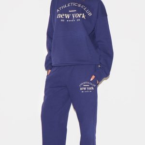 Navy Premium New York Embroidered Straight Leg Joggers