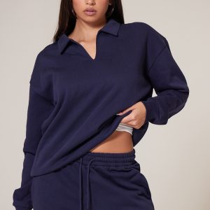 Navy Premium Collared Oversized Sweatshirt