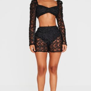 Petite Black Textured Woven Shorts