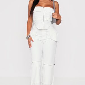 Shape White Woven Zip Detail Trousers