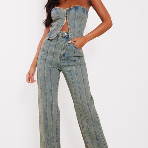 Tall Indigo Vintage Wash High Waist Paneled Seam Detail Jeans