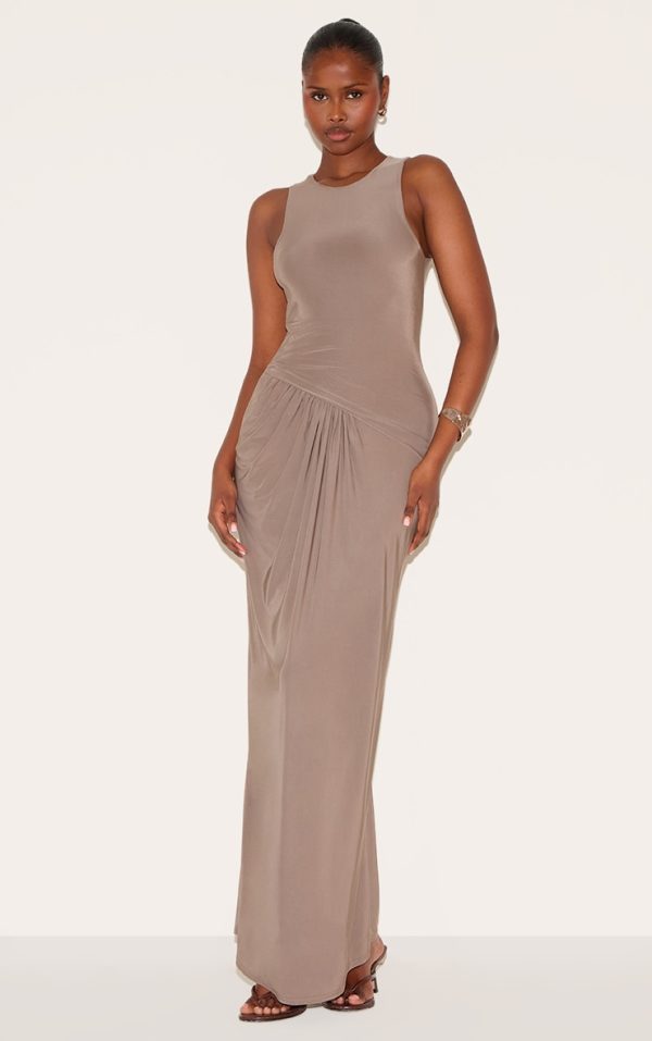 f97b500fb927f24a5b86391f81da9c6e69cc2838_CNM8725_1_mocha_double_layer_slinky_drop_waist_ruched_maxi_dress