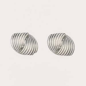 Silver Ribbed Knot Stud Earrings