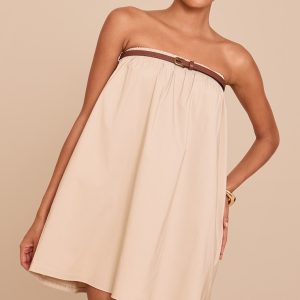 Stone Belted Bandeau Puffball Dress