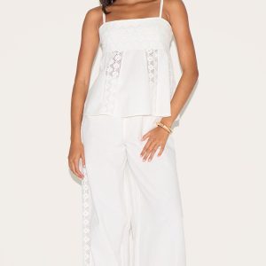 White Crochet Side Detail Trousers
