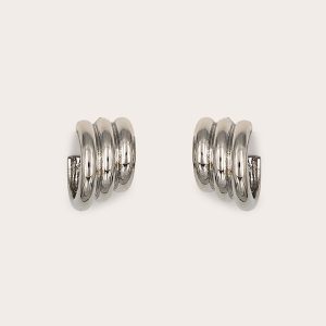 Silver Ribbed Oversized Statement Earrings