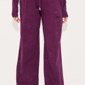 PRETTYLITTLETHING Plum Washed Low Rise Oversized Wide Leg Joggers