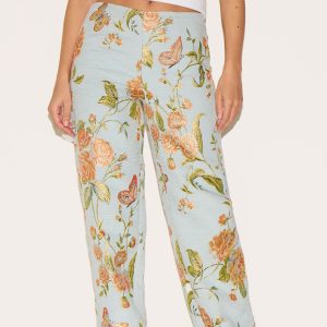 Blue Jacquard Printed Straight Leg Trousers
