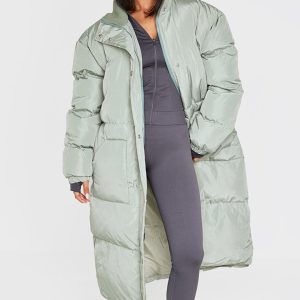 Petite Sage Green Maxi Puffer Coat