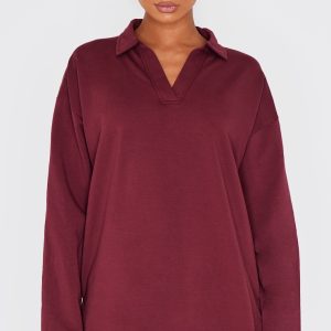 Burgundy Collared Lightweight Sweatshirt
