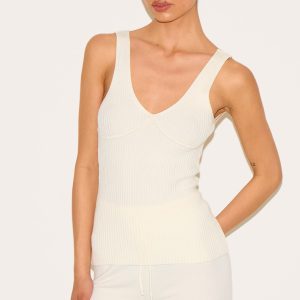 Tall Cream Knitted Ribbed Longline Tank Top