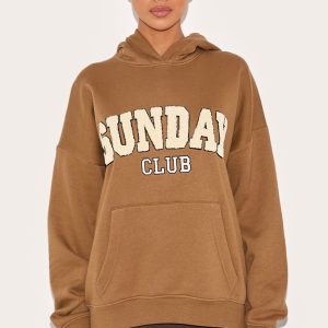 Taupe Oversized Sunday Borg Applique Hoodie