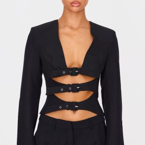 Black Buckle Cropped Blazer